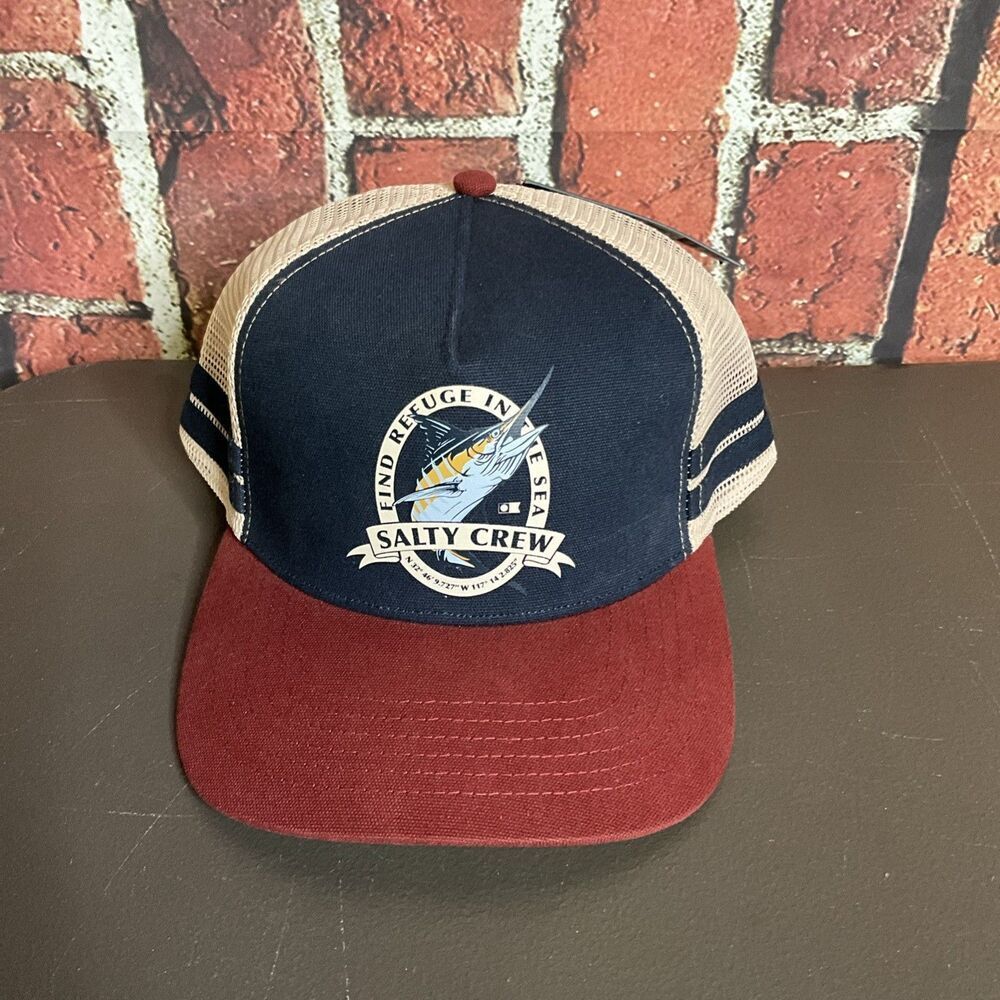 Salty Crew Snapback Trucker Hat Black One Size Adjustable Blue NWT
